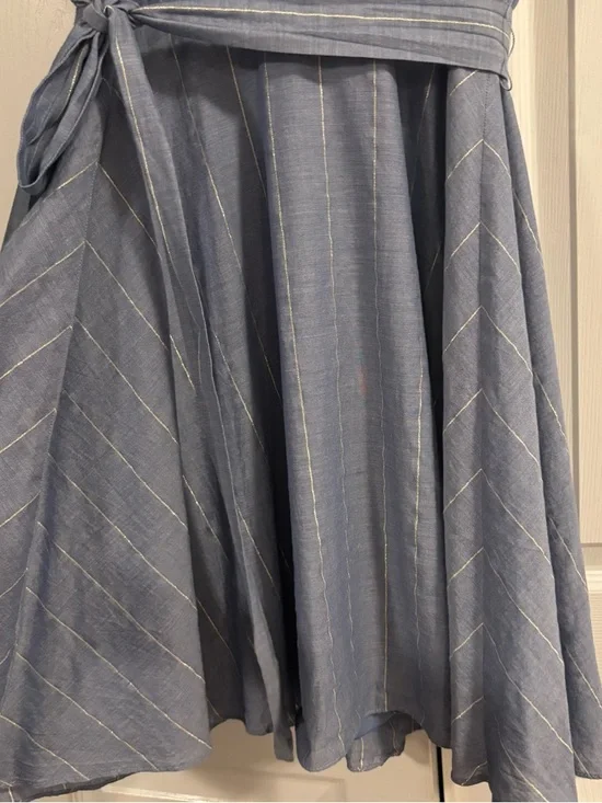 Chaps Silver Chambray Metallic Striped Sleeveless Dress - Picture 3 of 12